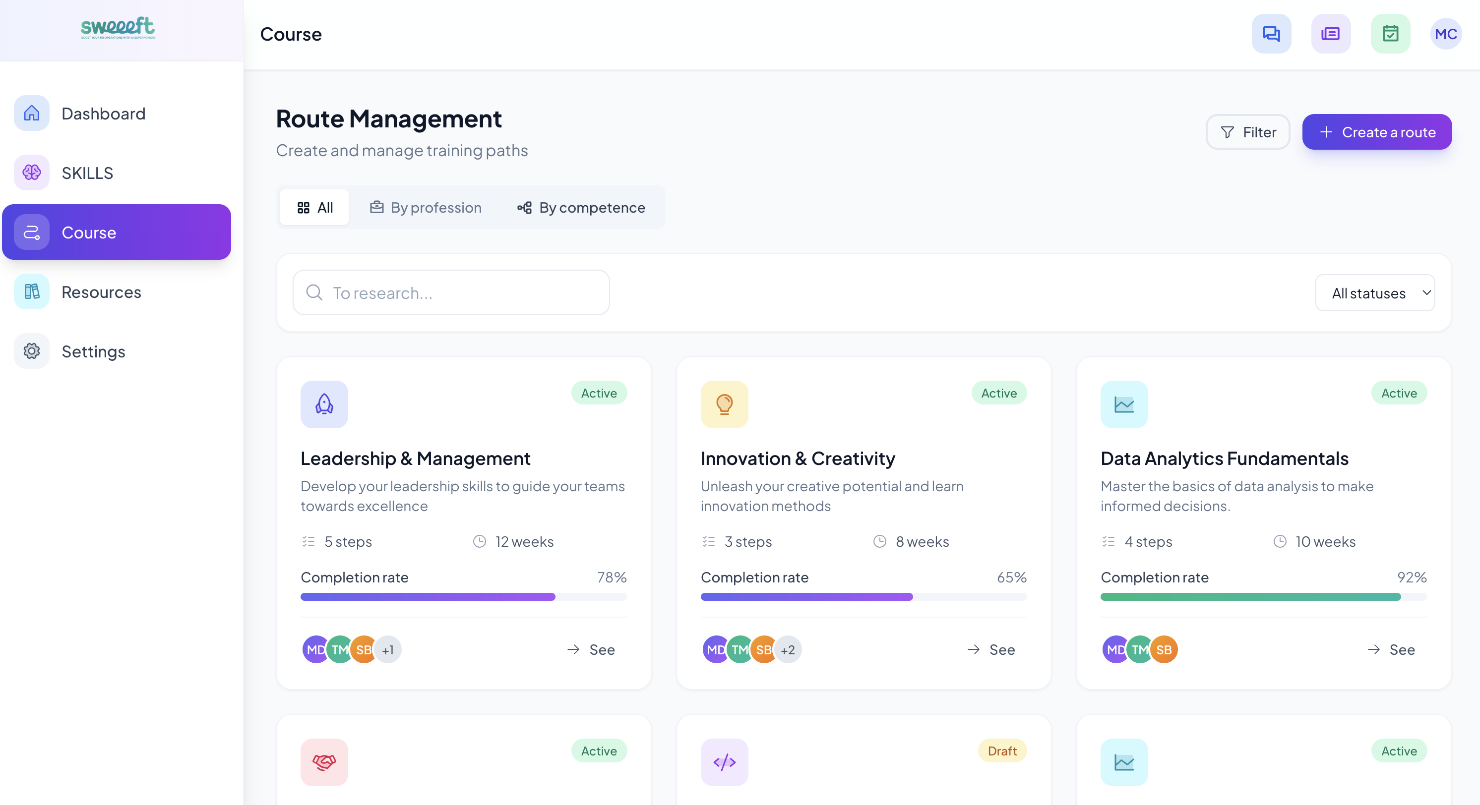 Parcours de formation — Étapes, statistiques et compétences développées