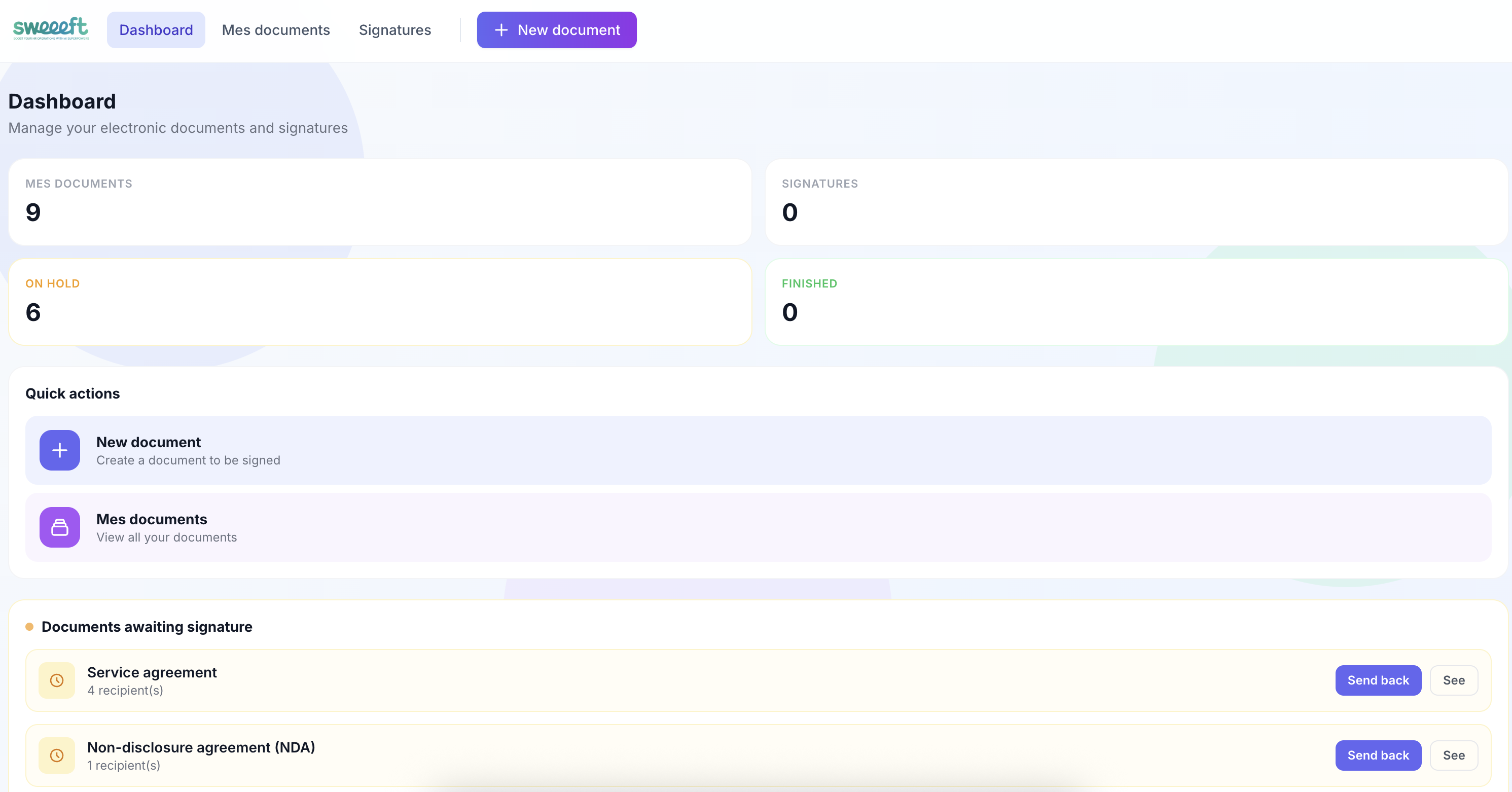 Electronic Signature — Documents and Signatures Dashboard